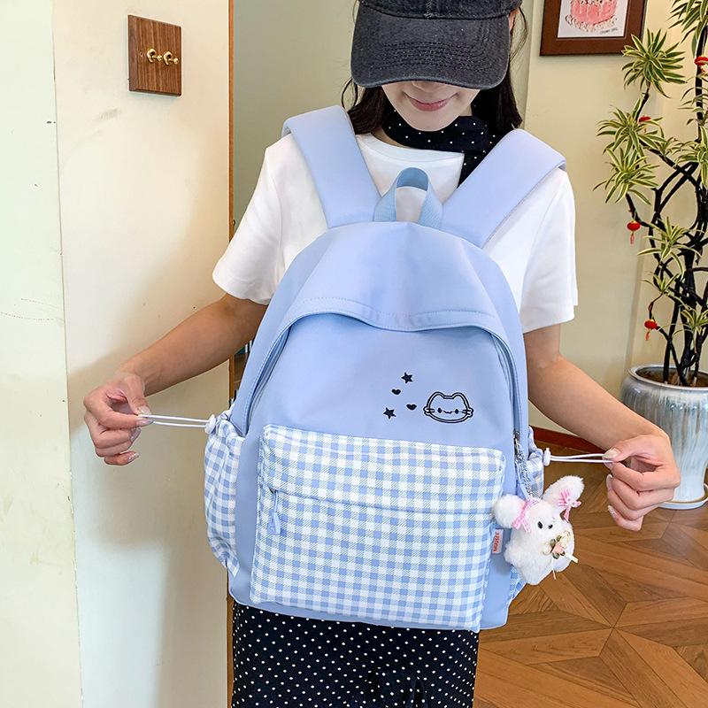 Schoolbag Cute College School Bag Japanese ins Plaid Girl Small Fresh Junior High School Backpack