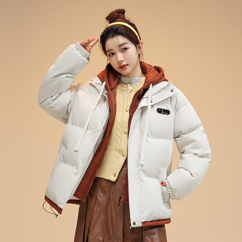 Fashionable Short Splicing Cotton-padded Oversize Jacket for Women In Winter
