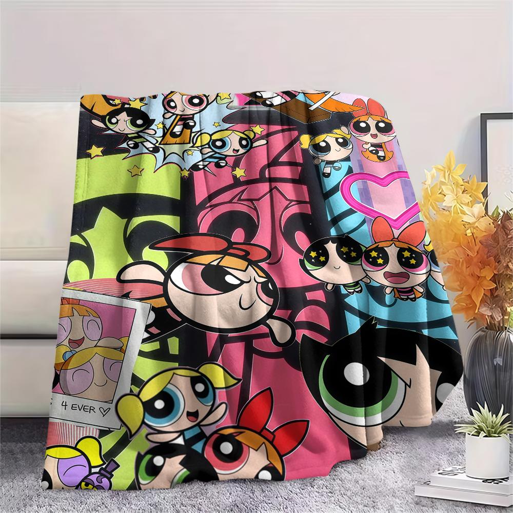 Powerpuff Girls Cute pattern Flannel Blanket, High quality Comfortable for All Seasons, Home Decor, Warmth and Comfort, Perfect for Gifts.
