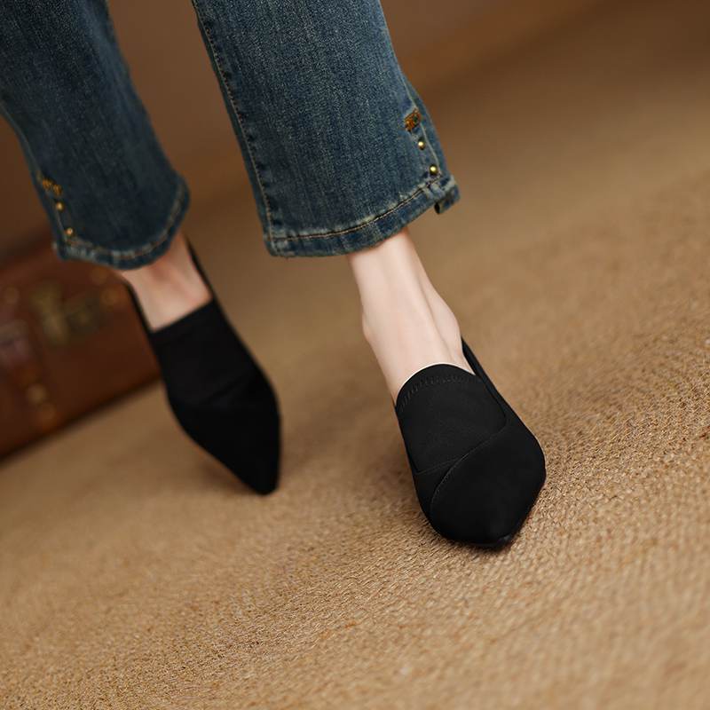 Krazing Pot Обувь из овчины замши Осень Зима Туфли Стилет Средний каблук Размер 43 Размер 42 Острый носок Глубокие лодочки