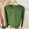 Винтажный круглый вырез свободный длинный рукав вязаный свитер кардиган женские топы осенняя мода верхняя одежда повседневные кардиганы женский однотонный трикотаж куртка 24859
