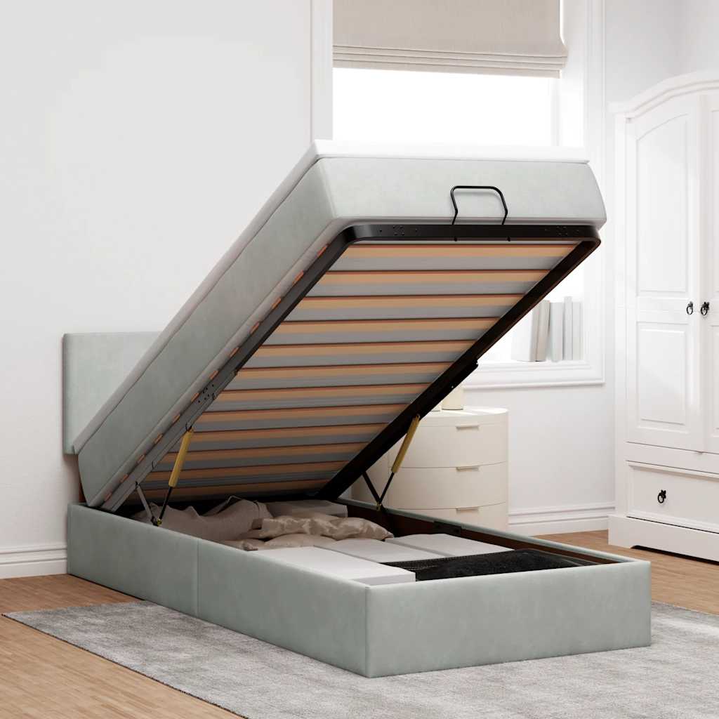 Ottoman Bed with Mattress & LEDs Light Grey 90x190 cm Velvet