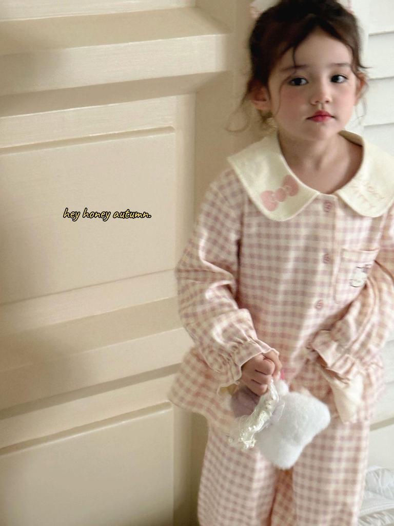 Hey Darling Small Curls Princess Girls' Korean Single-Breasted Pajama Set - Spring/Autumn