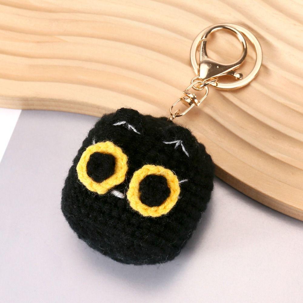 Animal Doll Cat Head Keychain Bag Charm Knitted Kitten Exquisite Handmade Crochet Cat Car Keys