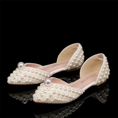 Весна и осень, новые модные женские туфли, высококачественные аксессуары из жемчуга, туфли принцессы на плоской подошве, свадебные туфли для банкета и невесты