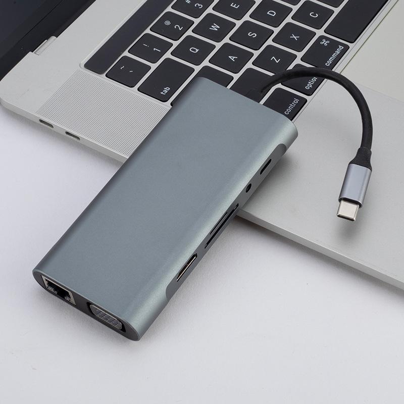 Док-станция для ноутбука Type C на HDMI с VGA, Gigabit Ethernet, USB 3.0 и кардридером SD/TF