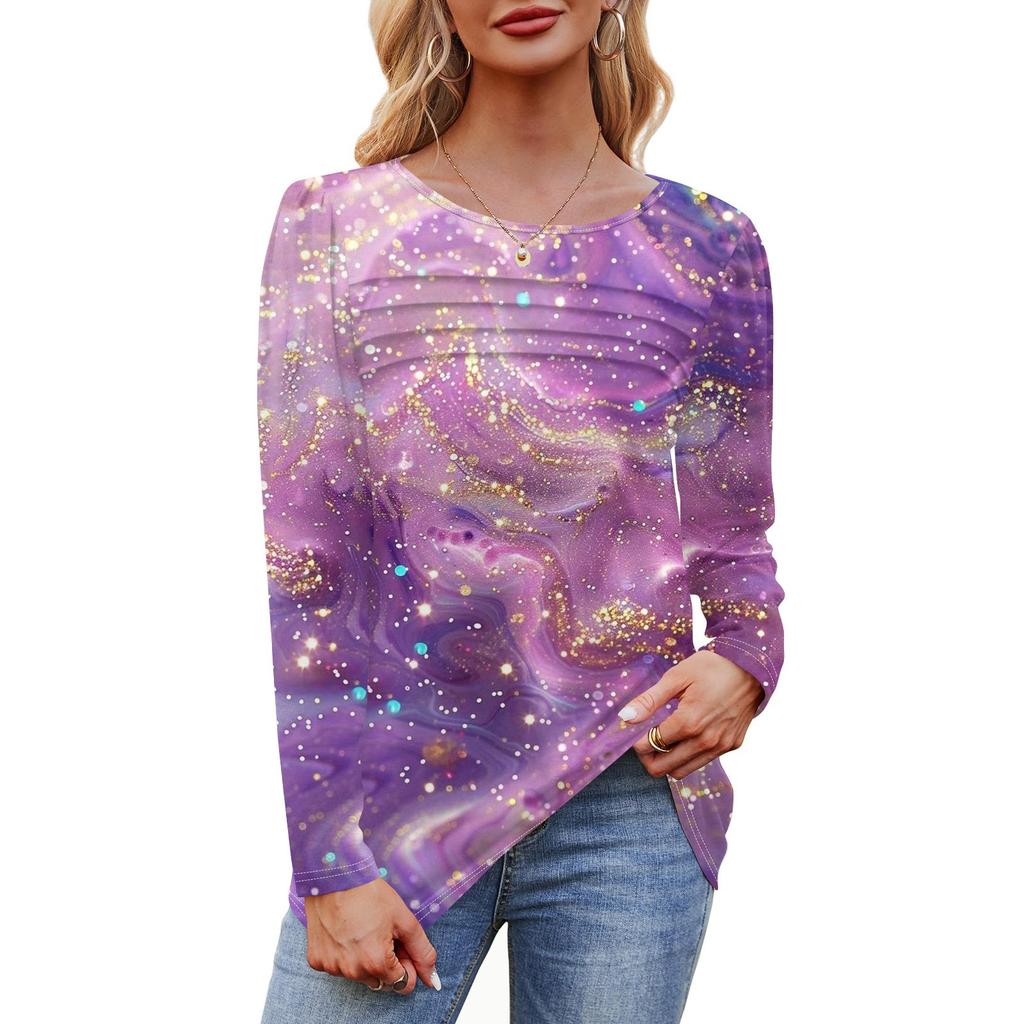 Женский свободный повседневный топ с круглым вырезом и длинными рукавами, модный топ