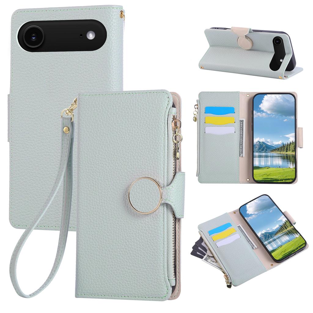 For iPhone Air Case Zipper Wallet Leather Phone Cover with Wrist Strap