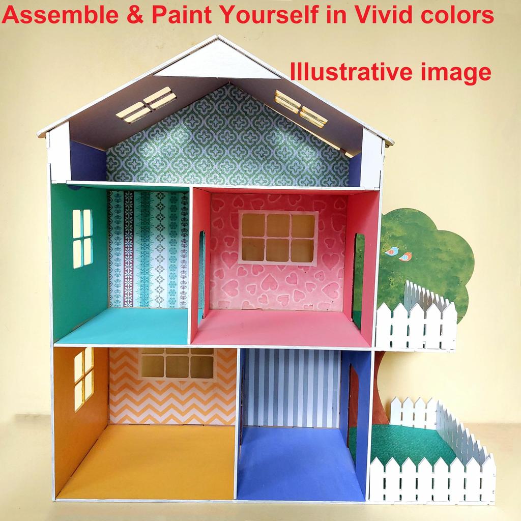 StonKraft Wooden 3D Puzzle Dollhouse Home Construction Modeling School Project Easy To Assemble One Size Beige - Decor, Toy, Kit, - (Furnished