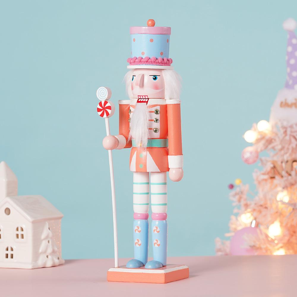 30CM Wooden Nutcracker Ornament Candy Series Soldier Statues Handcraft Doll Toy Home Office Decoration Statues Christmas Gift