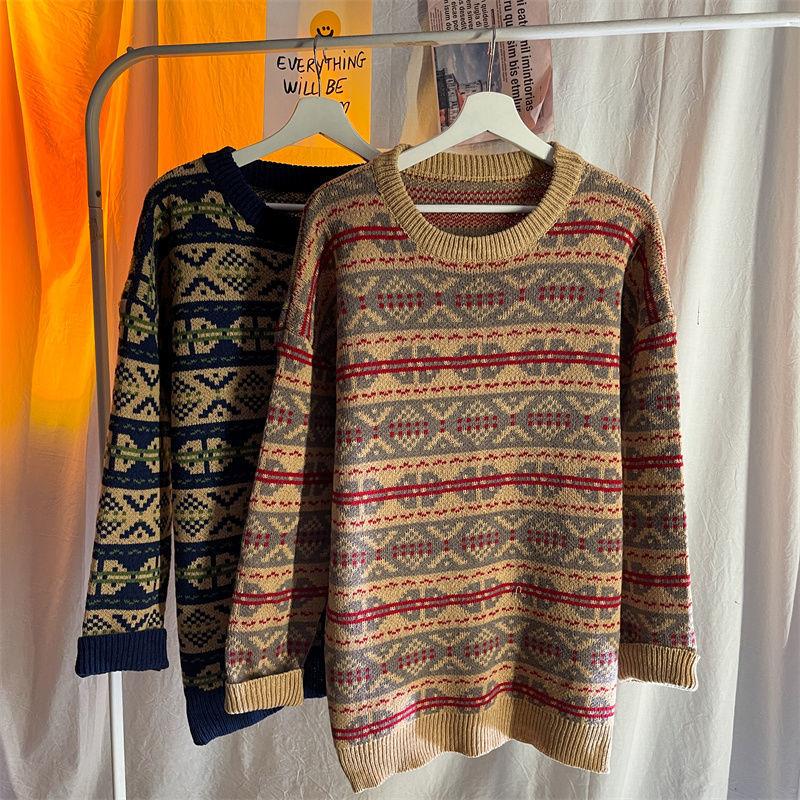 2024 зимний новый пуловер, мужской свободный винтажный модный брендовый утолщенный теплый вязаный свитер