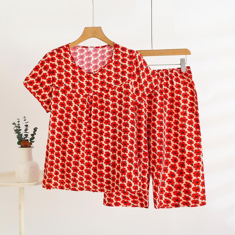 Летний комплект домашней одежды с коротким рукавом, женский тонкий топ с круглым вырезом, шорты, свободная пижама из двух частей