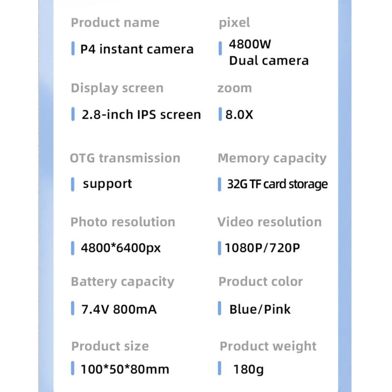 Детская камера мгновенной печати Детская видеосъемка Цифровая фотокамера Игрушка Термопринтер для мальчика девочки День рождения