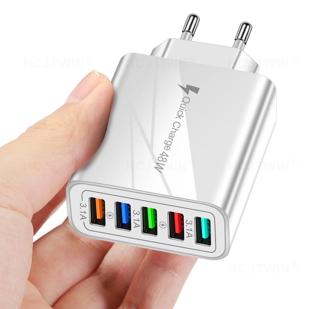 Многопортовое USB-зарядное устройство со светодиодом - Совместимо со стандартами ЕС, США, Великобритании для мобильных устройств