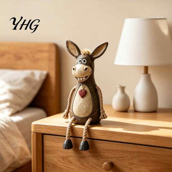 Stable Resin Craft Ornament Donkey Shelf Sitter Figurine, Dangling Leg Farm Animal Statue, Rustic Unique Housewarming Gift Country Table Edge