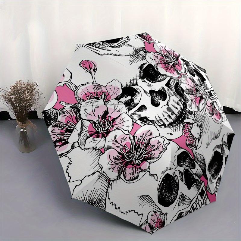 Cherry Blossom Skulls: Unique Floral & Skeleton Art DesignUmbrella, Portable 3-Fold Umbrella for Men & Women,Christmas Gift ES290