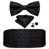 Barry.Wang Mens Cummerbund Belt and Bowtie Set Silk Pre Bow Tie Hanky Cufflink Set