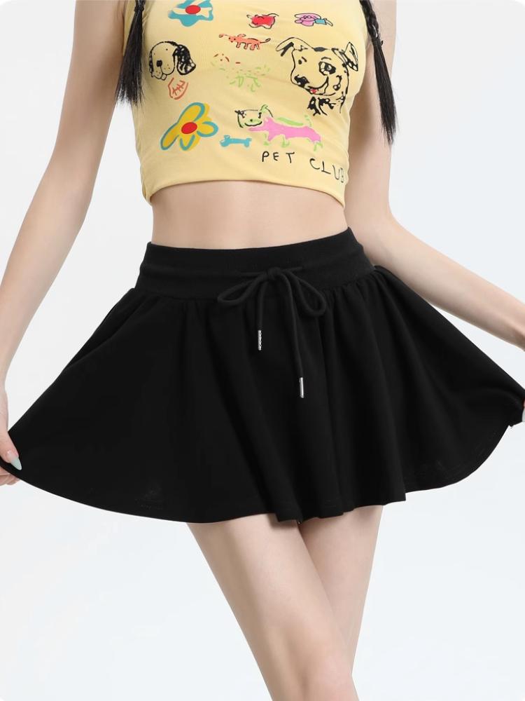 Танцевальная спортивная повседневная свободная мини-юбка с завязками на резинке для лета для йоги, дышащая юбка для бега, облегающая юбка А-силуэта