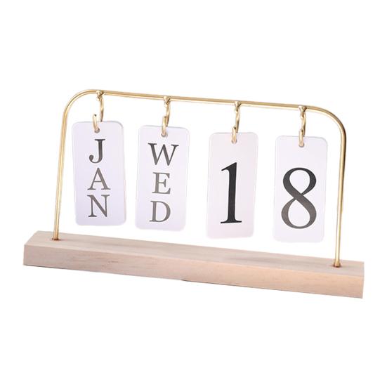 Metal Flip Calendar with Wooden Base Daily Perpetual Desk Calendar Turn Page Month Date Display Standing Desktop Planner for Office Home