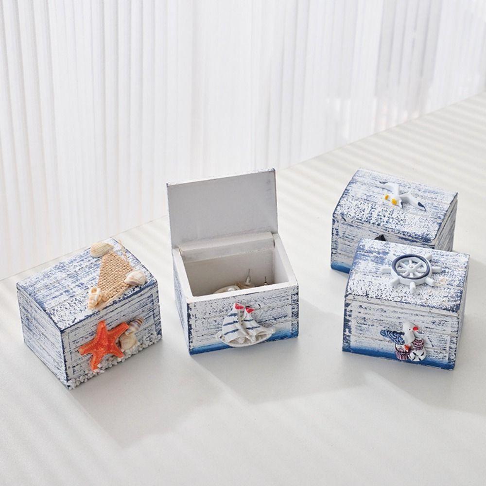 Density Board Beach Box Ornaments Ocean Style Jewelry Storage Box Seashells Wooden Box Storage Box