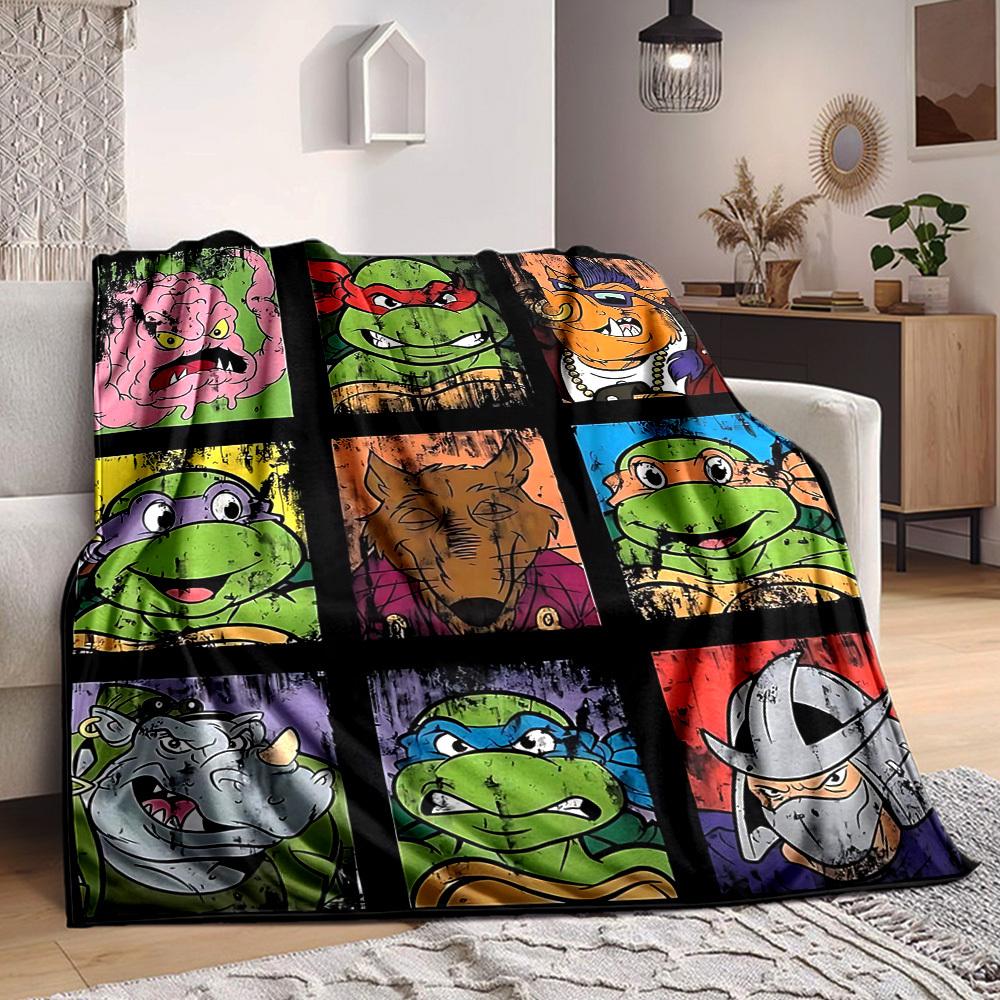1pc Turtles Characters Cozy Print Blanket Lightweight Warm Flannel Throw Blanket For Sofa, Bed, Living Room