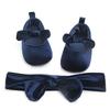 Toddler Kids Sweet Solid Newborn Walking Soft Shoes Bow Ribbon First Walkers Headwear Party Girls
