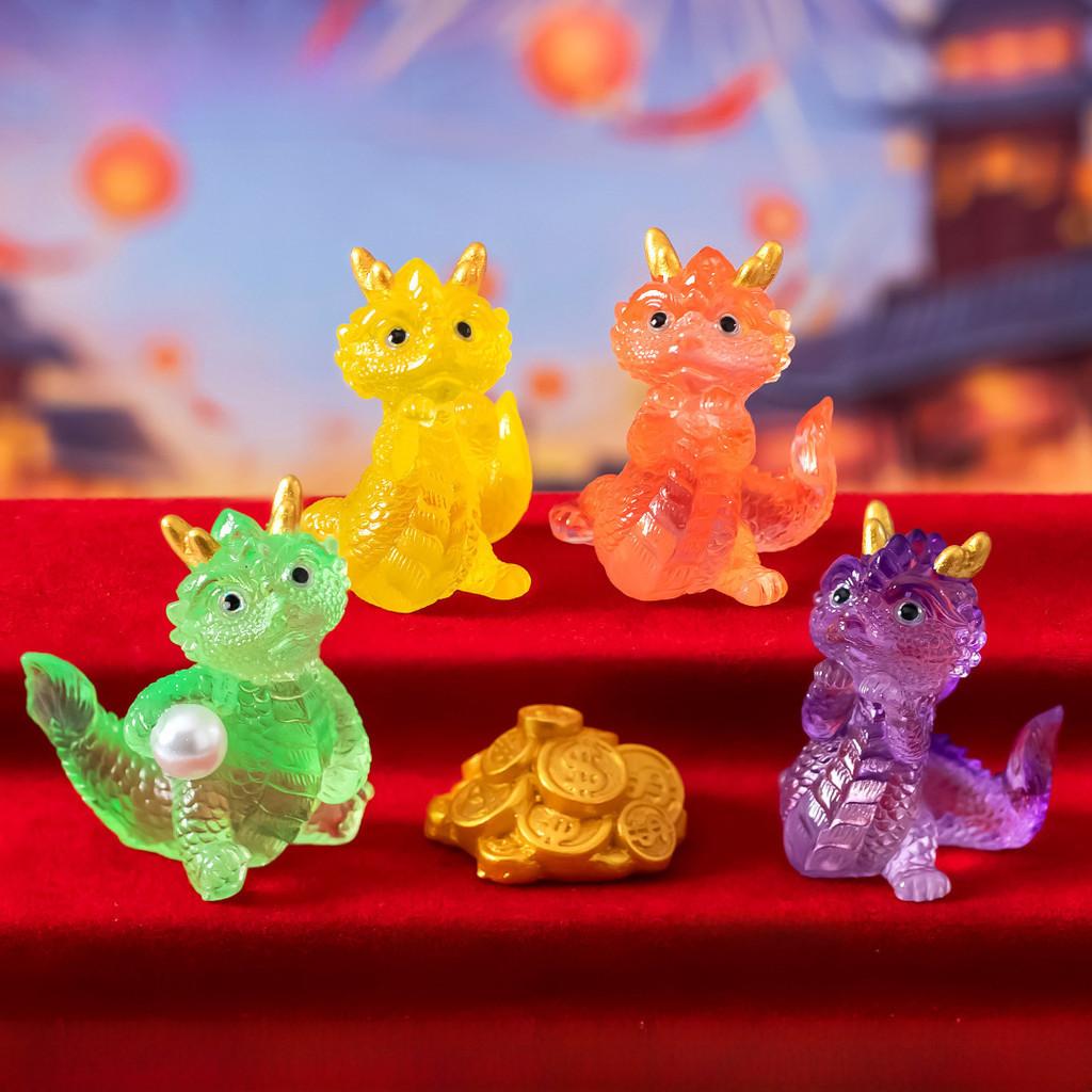 Cute Semi-transparent Lucky Dragon Resin Figurine Desk Ornament Blind Box Accessory