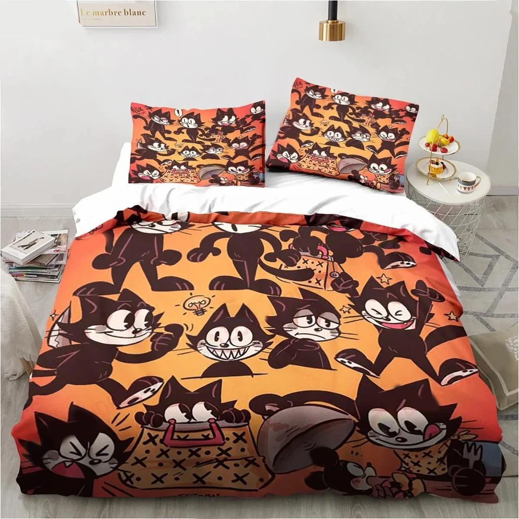 Cute Cartoon Bedding Set F-Felix Cat,Duvet Cover Comforter Bed Set Quilt Cover Pillowcase,King Queen Twin Size Boys Girls Adults