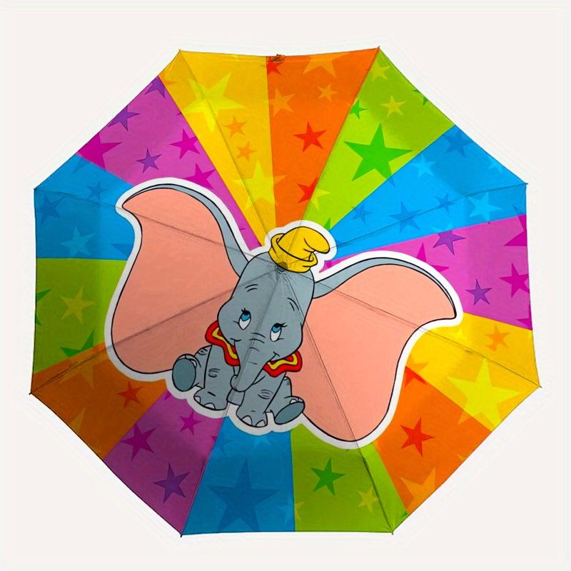 Dumbo,Elephant,Rainbow Theme Automatic Compact Folding Cute Umbrella - Portable and Durable, 8-Bone Iron Umbrella for All Weather0707080