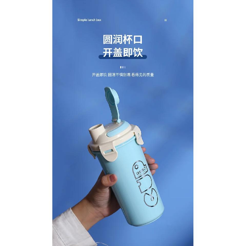 Portable Lunch Box and Water Bottle Set Microwave Safe Divided Sealed Bento Box with Spoon Fork Salad Food Storage Kit for Kids