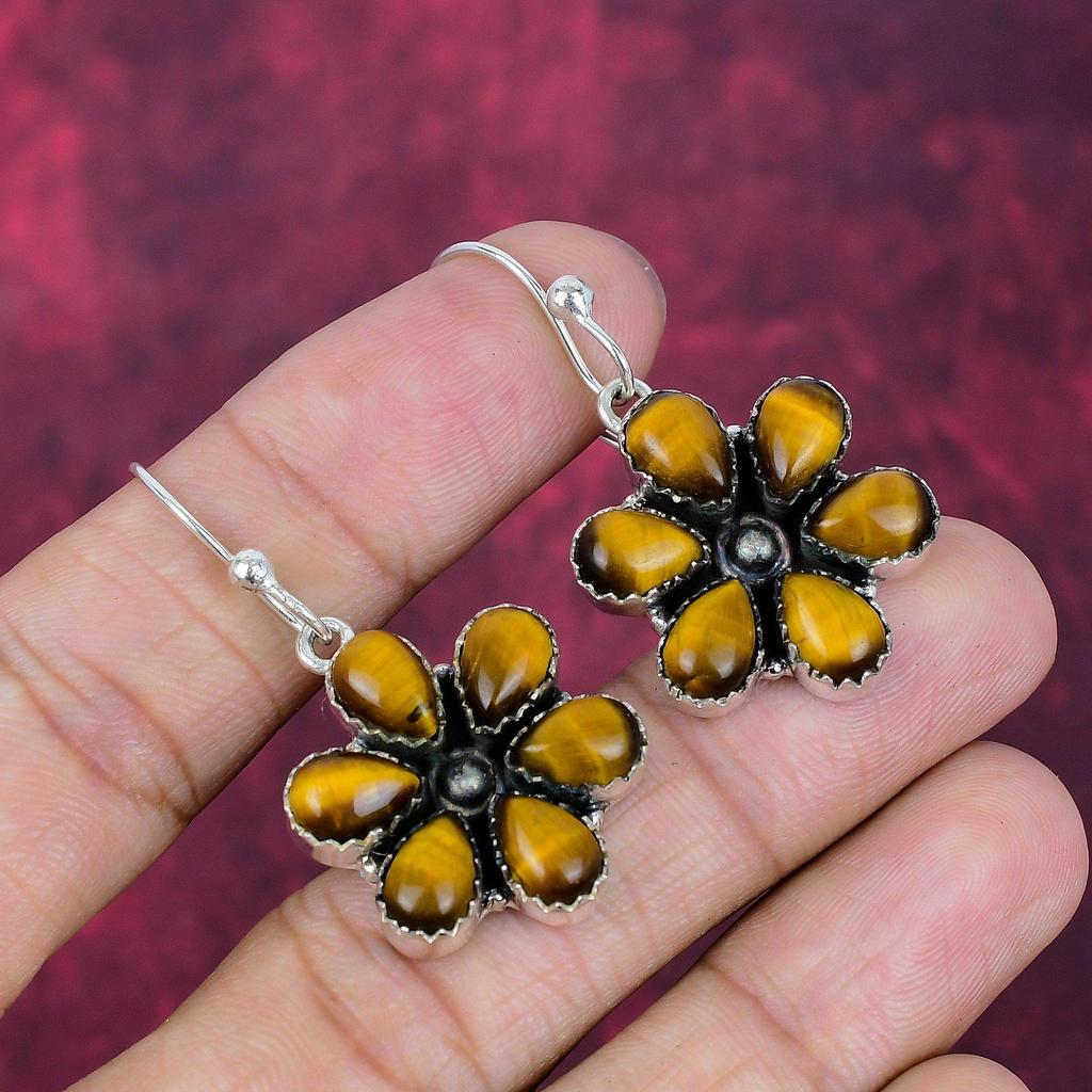 Серьга-гвоздик из натурального камня Тигровый глаз, ручная работа, из стерлингового серебра 925 пробы, для Дня памяти