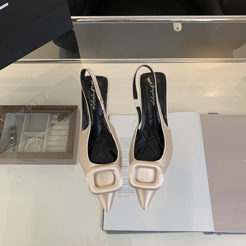 Модные женские босоножки с острым носком 2024 года, новые поступления, модные туфли для вечеринок, черные, красные, бежевые, на тонком высоком каблуке, туфли-лодочки с пряжкой на ремне 35-39