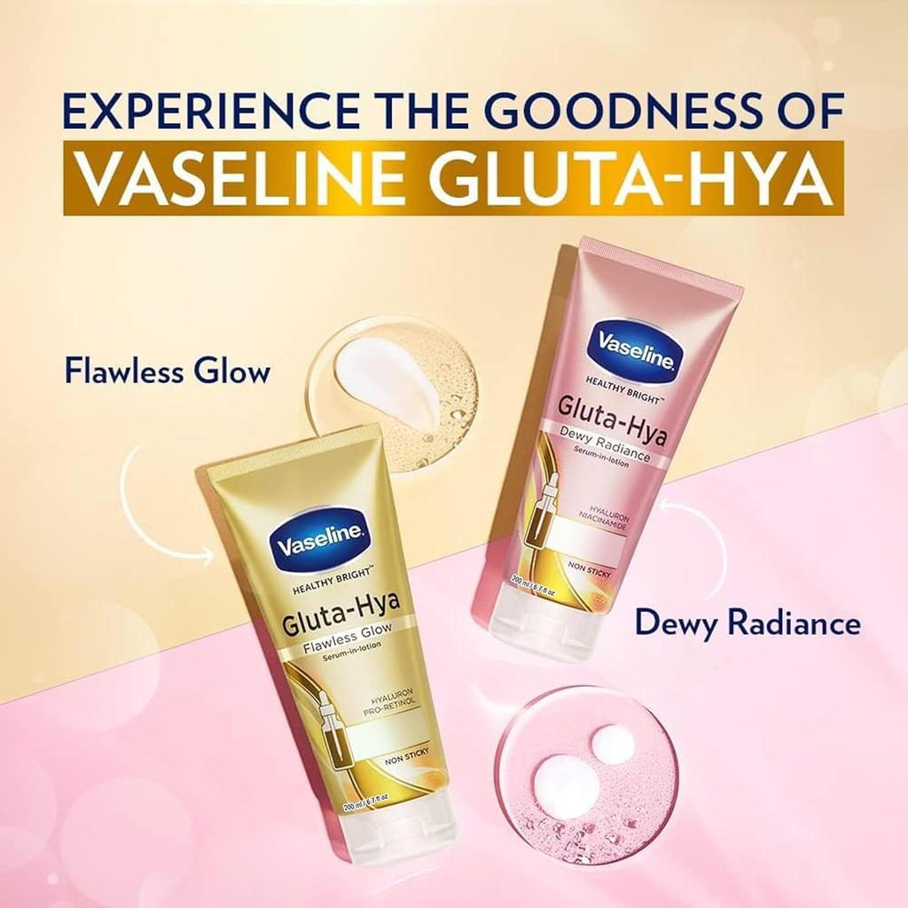 Vaseline Лосьон Gluta-Hya Flawless Glow 200 мл Осветляющий увлажняющий крем для лица и тела с легкой текстурой сыворотки