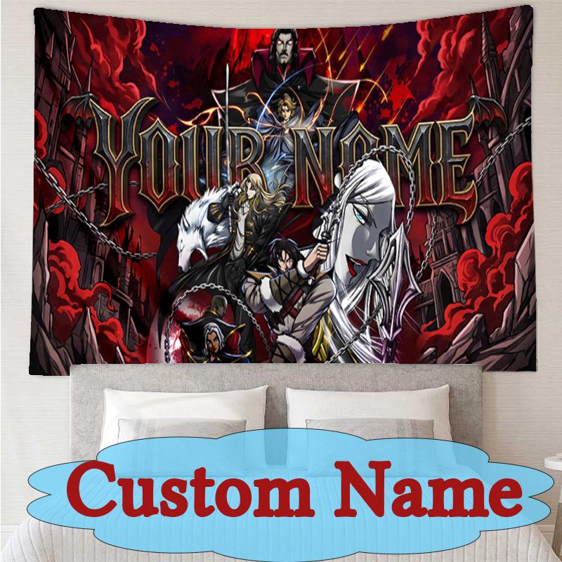 Custom Name Or Text Dark Fantasy Heroes Fiery World Tapestry Spring Tapestry Background Cloth HD Hanging Cloth Tapestry Home Decor