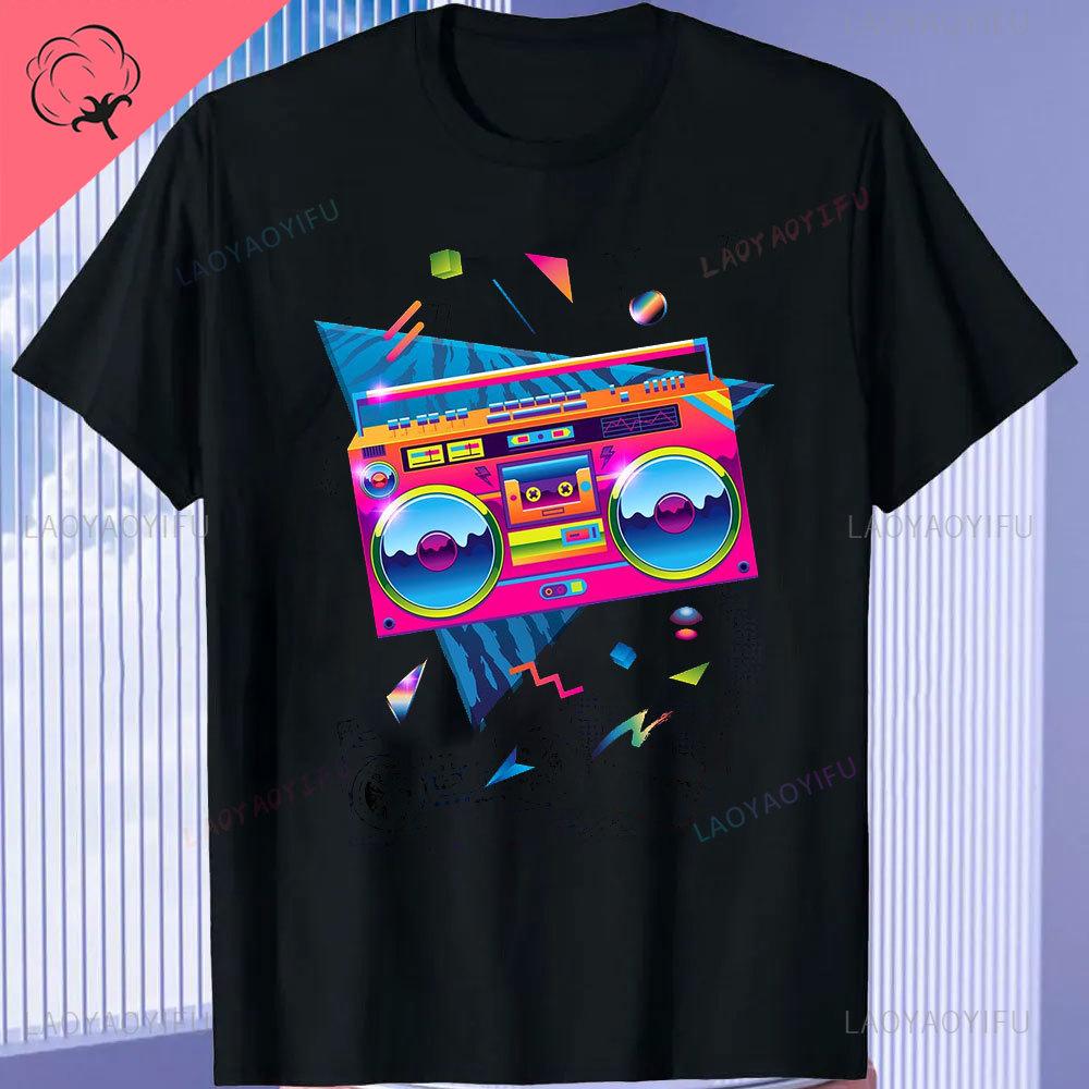 Funny 80s Retro Cotton Tee Clothing Vintage T Shirt Camisetas 1980s Party Gift Turntable Cassette Retro Style Oneck TShirt