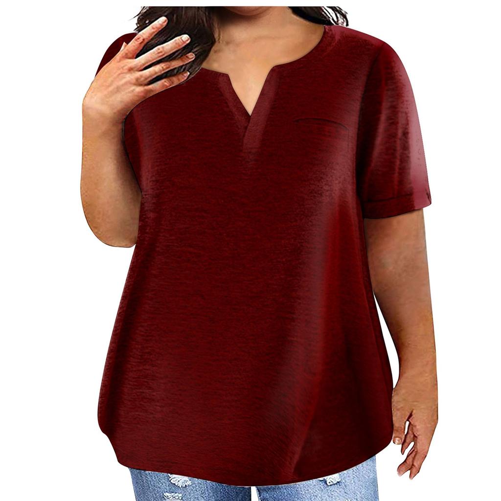 Fashion Plus Size Women's Casual Short Sleeve Round Neck Gradient Print T-shirt With Pockets