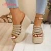 Fashion Aphixta Gold Sole Weave Design Women Wedge Slides 9cm High Heels Summer Beach Shoes for Woman Fashion Women's Sandals