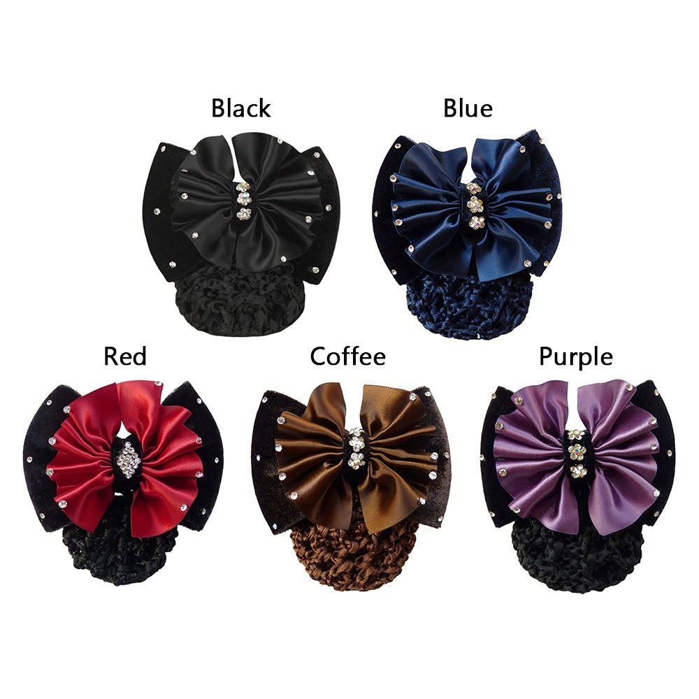 1Pcs Satin Bow Net Bun Hair Cover Bowknot Elastic Hairnet Nurse Stewardess Bun Snood for Women