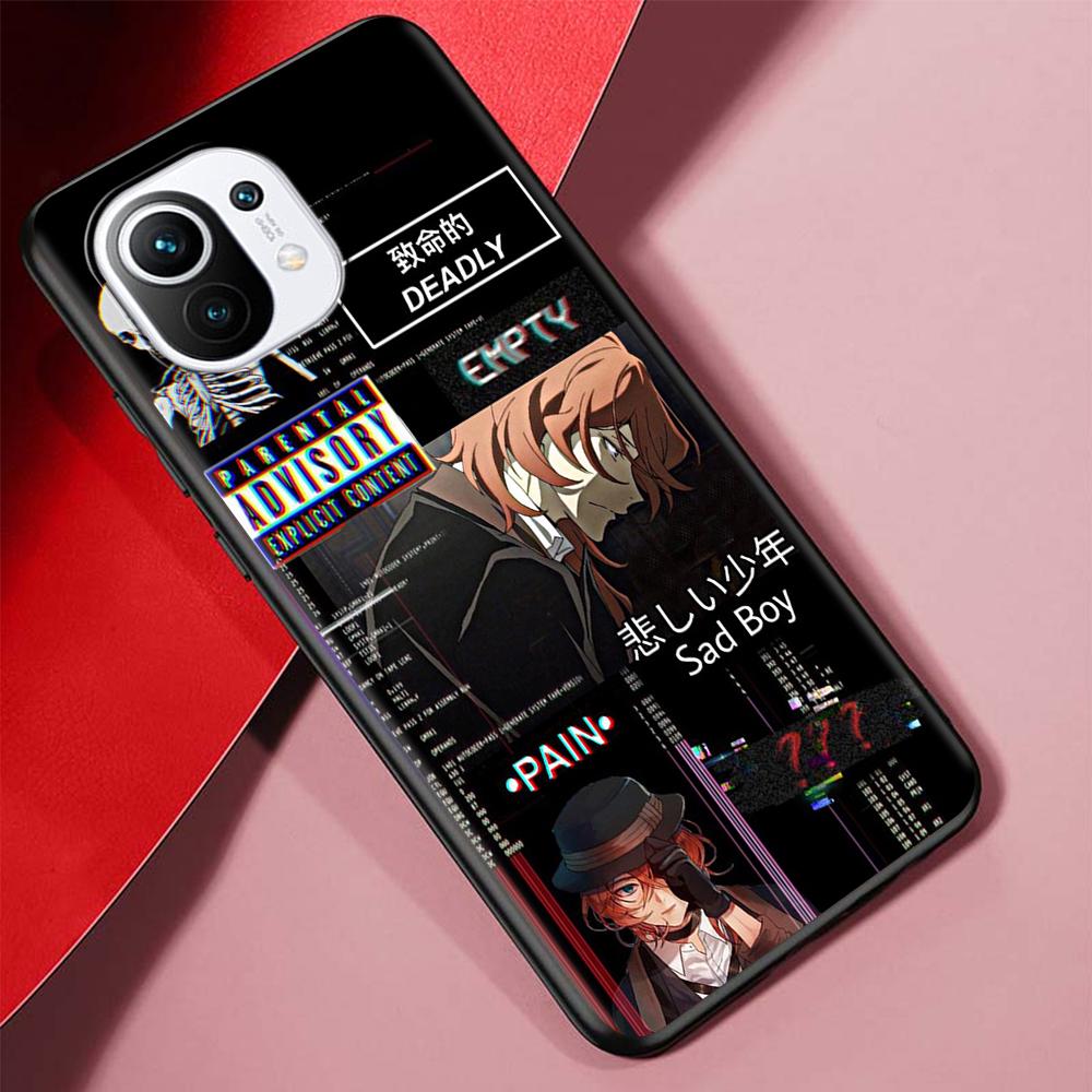 Japan Anime Bungou Stray Dogs Case for Xiaomi Mi 11 Ultra 11T 10T 9T Pro Note 10 A2 9 8 Lite A3 CC9E 10S Black Soft Phone Cover