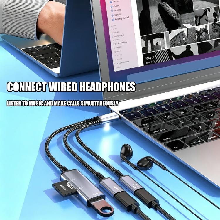 USB-C на USB-адаптеры с быстрой зарядкой, 3,5-мм аудиовыходом, слотами для карт памяти для передачи данных, для устройств Phone 15/16/17