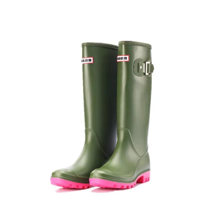 2025 Hot Fashion Rainboots Women Knee-high Water Boots Buckle Long Tube High-grade Waterproof Shoes Womens Rubber PVC Rain Boots