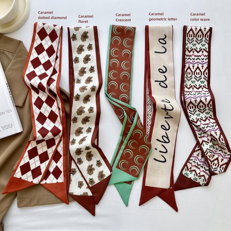 Retro Geometric Print Silk Scarf: Versatile Tie for Hair, Bags, and Headbands