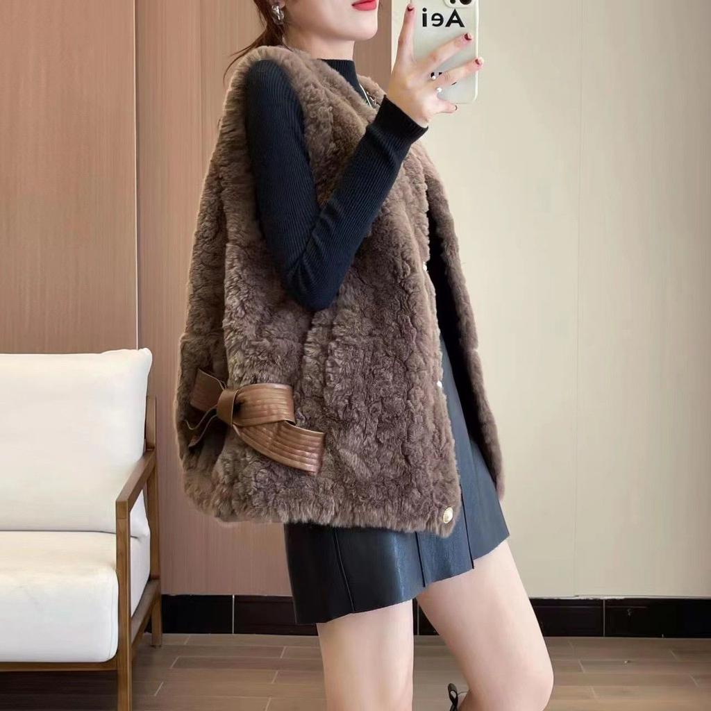 Xiaoxiangfeng искусственный меховой жилет из кролика, женская весенне-осенняя новая меховая жилетка из искусственного меха кролика, свободное пальто без воротника