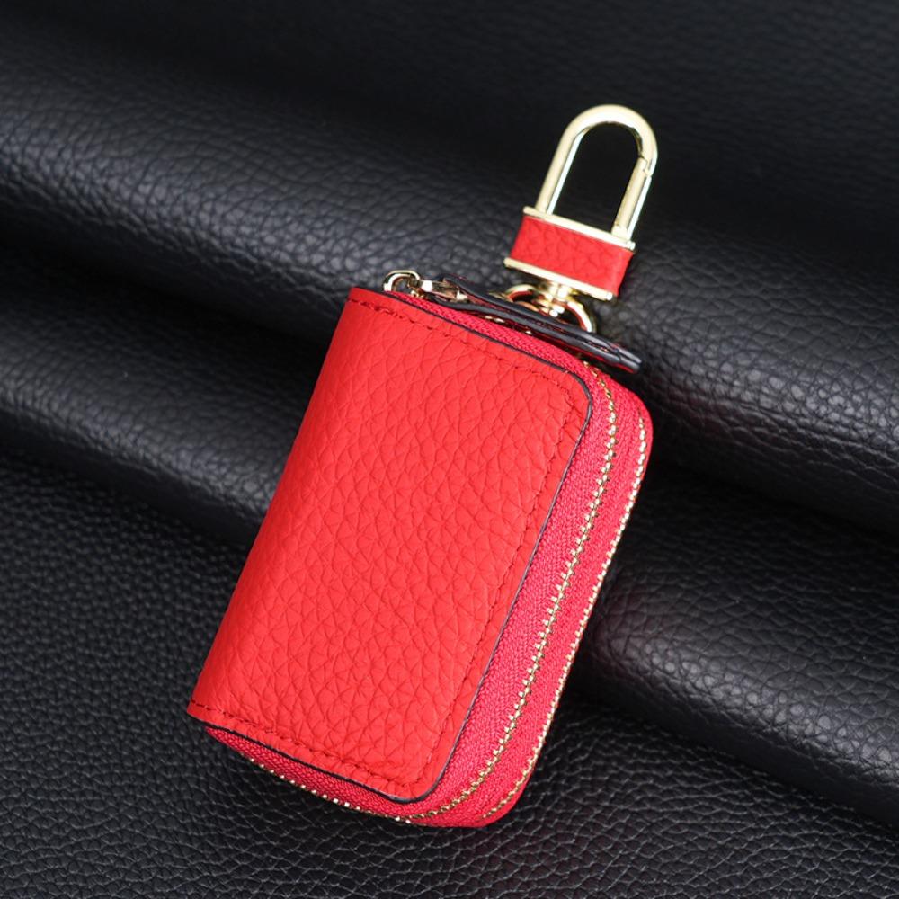 Lychee Pattern Car Key Protection Case Genuine Leather Car Key Wallet Business Use
