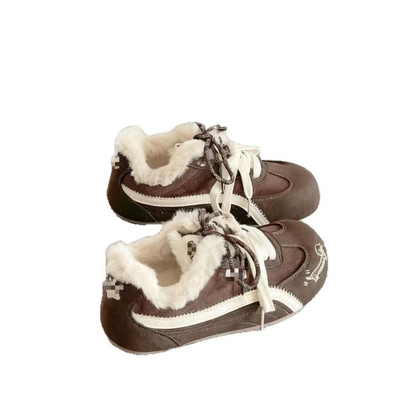 Флисовая обувь для женщин, ретро и универсальная, хлопковая обувь с круглым носком, теплые кеды