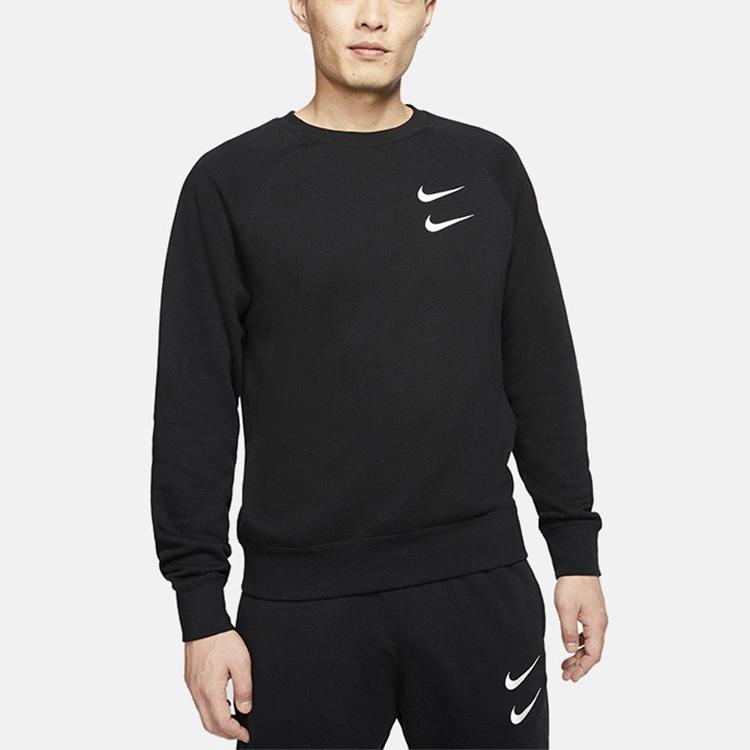 Nike Спортивная одежда Мужская толстовка с круглым вырезом из флиса с двойным логотипом Swoosh Черная Стандартный крой DD5079-010