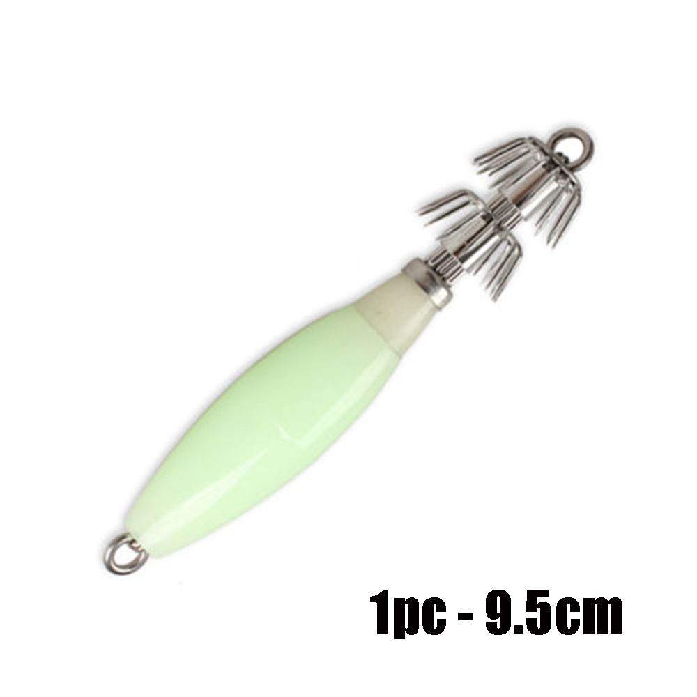 1/5PCS Noctilucent Jigs Luminous Squid Hook Wood Shrimp Lures Fishing Tackle Octopus Bait