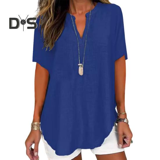 Женская рубашка с V-образным вырезом, коротким рукавом, свободный крой, повседневная рубашка, однотонная эластичная футболка, повседневная одежда