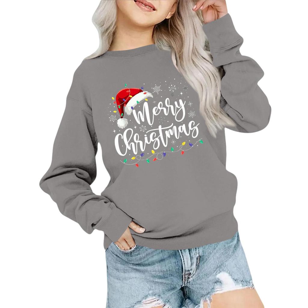 Kids' Fashion Loose-Fit Casual Long-Sleeve Christmas Print Oversized Crewneck Sweatshirt