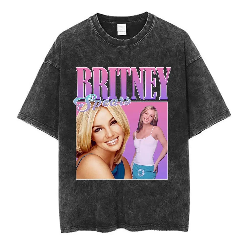 Винтажная футболка с двойной печатью оверсайз Britney Spears 2000 Tour, Унисекс Y2K Поп-фанатская уличная футболка, Повседневная футболка с коротким рукавом, 100% хлопок
